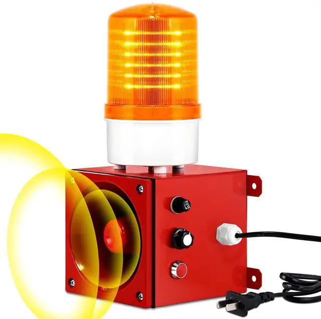 Main image of Industrial Siren Alarm 0-120dB, IP66 Waterproof Outdoor Strobe Warning Light with Tone, Volume Adjustable, for Office, Home, Warehouse, Intruders, Emergency, Tornado, Animal Deterrent 110V