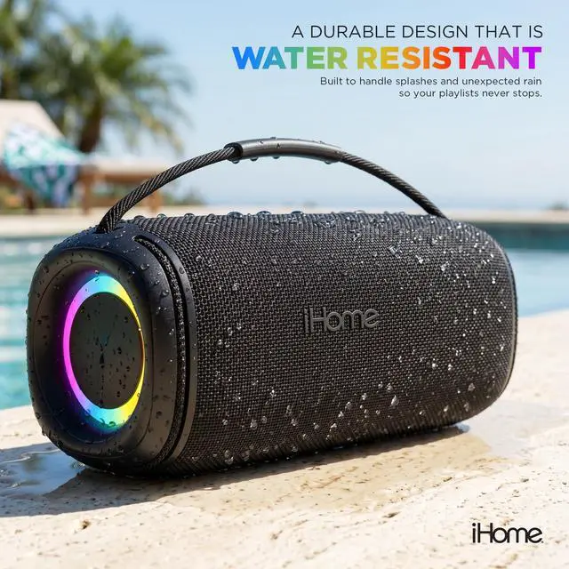 Alt view image 4 of 6 - Quest Max Portable Wireless Bluetooth Speaker with Carry Strap | Bluetooth 5.3, TWS Pairing, Water-Resistant, RGB Color-Changing Lights, Rechargeable Battery, USB-C Charging, True Stereo