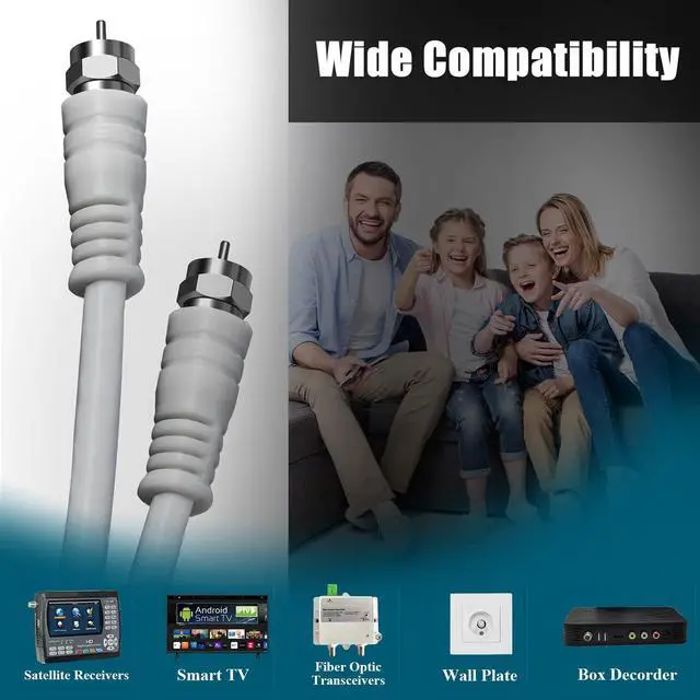 Alt view image 3 of 6 - RG6 F Type TV Aerial Cable, F Male to F Male High-Speed RG6 Coaxial Cable F Type Female Gender Changers Connector 75 Ohm, for Cable Box, TV, Satellite, Digital Router 49.2FT(15M), White