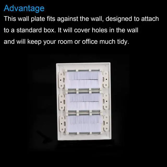 Alt view image 4 of 4 - Brush Wall Plate Decoration Wall Panel Cable Pass Through Three Gang 163mmx114mm White for Low-Voltage Cables