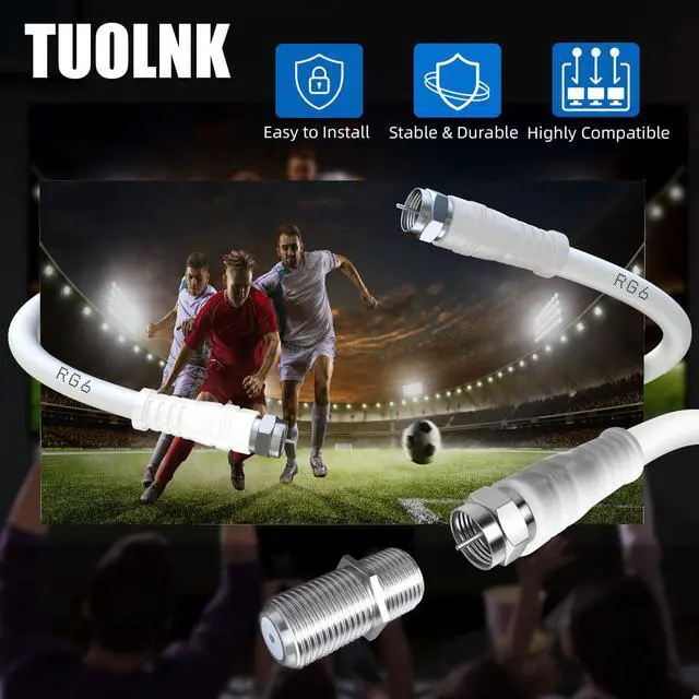 Alt view image 4 of 6 - RG6 F Type TV Aerial Cable, F Male to F Male High-Speed RG6 Coaxial Cable F Type Female Gender Changers Connector 75 Ohm, for Cable Box, TV, Satellite, Digital Router 49.2FT(15M), White