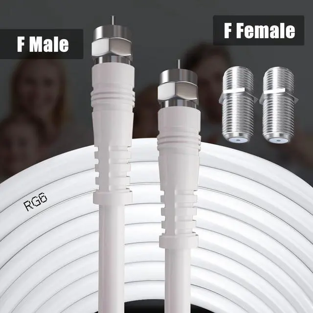 Alt view image 5 of 6 - RG6 F Type TV Aerial Cable, F Male to F Male High-Speed RG6 Coaxial Cable F Type Female Gender Changers Connector 75 Ohm, for Cable Box, TV, Satellite, Digital Router 49.2FT(15M), White