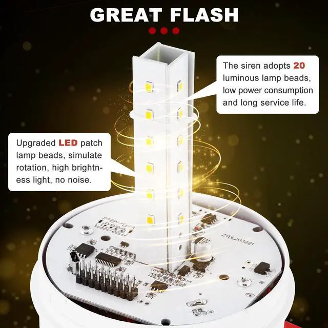 Alt view image 4 of 6 - Industrial Siren Alarm 0-120dB, IP66 Waterproof Outdoor Strobe Warning Light with Tone, Volume Adjustable, for Office, Home, Warehouse, Intruders, Emergency, Tornado, Animal Deterrent 110V