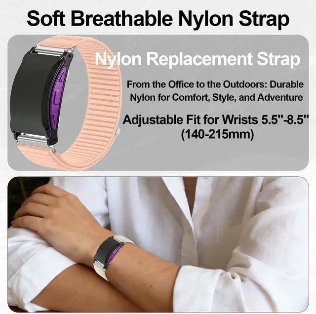 Alt view image 6 of 7 - 2 Pack Nylon Band Compatible with Shock Clock 3 Bands, Stretch Elastics Nylon Hook Loop Replacement Strap Accessories for Men & Women for Pavlok Shock Clock 3