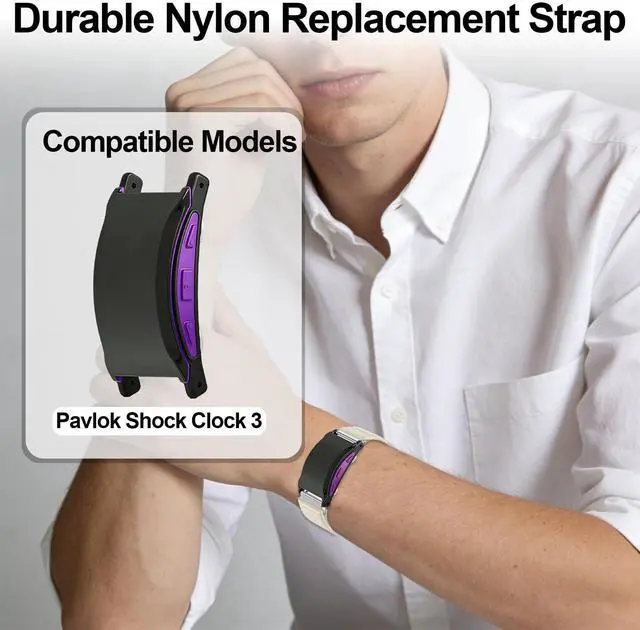Alt view image 5 of 7 - 2 Pack Nylon Band Compatible with Shock Clock 3 Bands, Stretch Elastics Nylon Hook Loop Replacement Strap Accessories for Men & Women for Pavlok Shock Clock 3