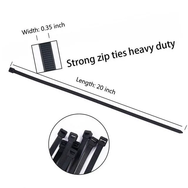 Alt view image 3 of 6 - 20 inch Black Zip Ties Heavy Duty Outdoor100 PACK, 200 LBS Tensile Strength Large Cable Tie Wraps, Extra Long Wire Ties Plastic UV Resistant Big Strong Zipties