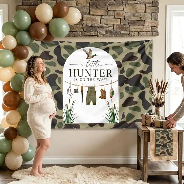 Alt view image 6 of 7 - Duck Hunting Baby Shower Backdrop A Little Hunter is on the Way Baby Shower | A Little Hunter is on the Way Backdrop Hunting Duck Baby Shower Decorations Little Mallard Duck Birthday Party Supplies