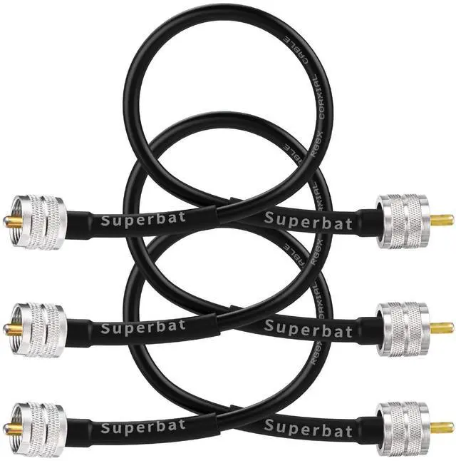Main image of RG8x CB Coax Cable 1ft 3-Pack UHF PL259 Male CB Antenna Cable | Low Loss 50 Ohm pl259 jumper for CB HAM Radio, HF VHF Radio, Antenna Analyzer, SWR Meter