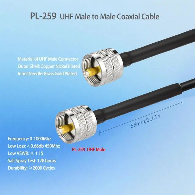 Alt view image 2 of 7 - RG8x CB Coax Cable 1ft 3-Pack UHF PL259 Male CB Antenna Cable | Low Loss 50 Ohm pl259 jumper for CB HAM Radio, HF VHF Radio, Antenna Analyzer, SWR Meter
