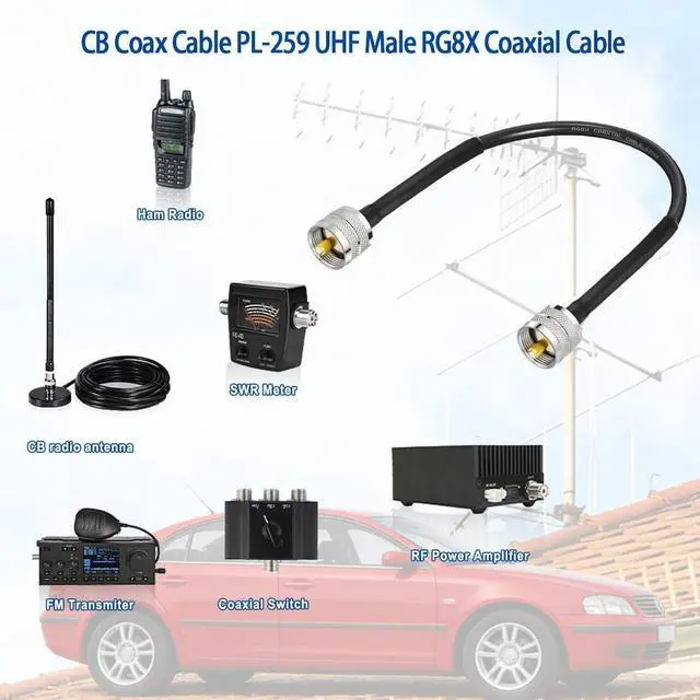 Alt view image 5 of 7 - RG8x CB Coax Cable 1ft 3-Pack UHF PL259 Male CB Antenna Cable | Low Loss 50 Ohm pl259 jumper for CB HAM Radio, HF VHF Radio, Antenna Analyzer, SWR Meter