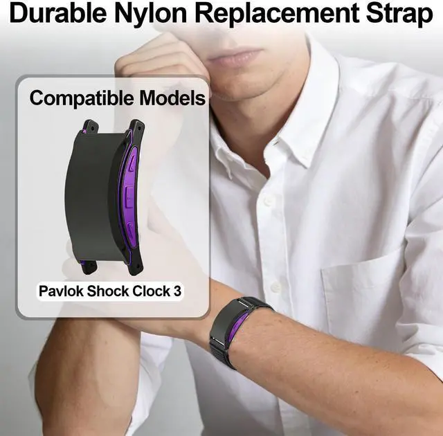 Alt view image 5 of 6 - 2 Pack Nylon Band Compatible with Shock Clock 3 Bands, Stretch Elastics Nylon Hook Loop Replacement Strap Accessories for Men & Women for Pavlok Shock Clock 3
