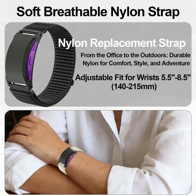 Alt view image 6 of 6 - 2 Pack Nylon Band Compatible with Shock Clock 3 Bands, Stretch Elastics Nylon Hook Loop Replacement Strap Accessories for Men & Women for Pavlok Shock Clock 3