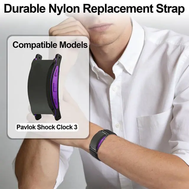 Alt view image 5 of 7 - 2 Pack Nylon Band Compatible with Shock Clock 3 Bands, Stretch Elastics Nylon Hook Loop Replacement Strap Accessories for Men & Women for Pavlok Shock Clock 3
