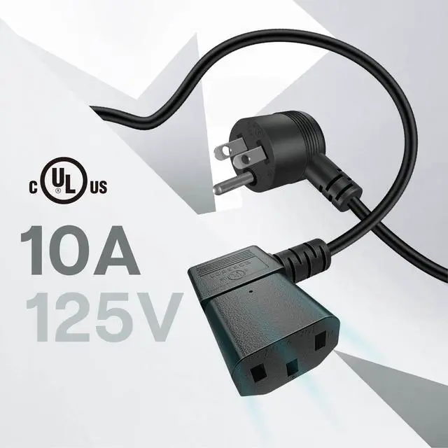 Alt view image 3 of 7 - TNP Right Angle Computer Power Cord, NEMA 5-15P to C13, 10 Ft, Black | 90 Degree Iec C13 Power Cable with 18 Awg Wire for Pcs, Monitors, Tvs and Printers; Molded Strain Relief