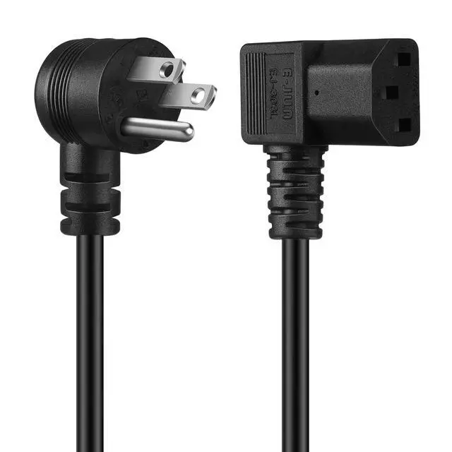 Alt view image 2 of 7 - TNP Right Angle Computer Power Cord, NEMA 5-15P to C13, 10 Ft, Black | 90 Degree Iec C13 Power Cable with 18 Awg Wire for Pcs, Monitors, Tvs and Printers; Molded Strain Relief