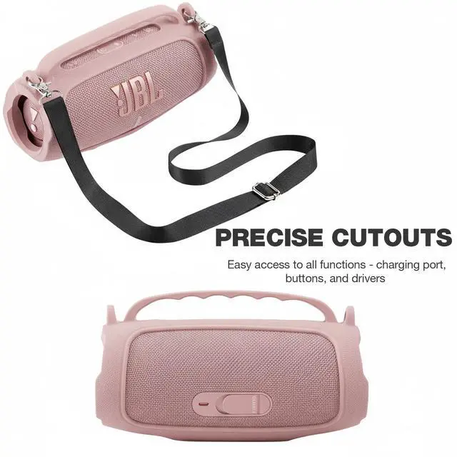Alt view image 2 of 7 - Silicone Case Compatible with JBL Charge 5 Portable Waterproof Bluetooth Speaker (Pink)