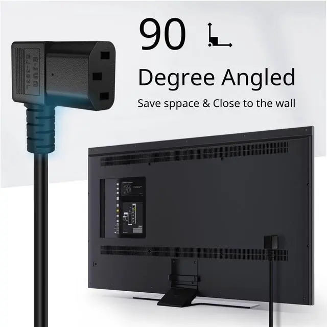 Alt view image 6 of 7 - TNP Right Angle Computer Power Cord, NEMA 5-15P to C13, 10 Ft, Black | 90 Degree Iec C13 Power Cable with 18 Awg Wire for Pcs, Monitors, Tvs and Printers; Molded Strain Relief