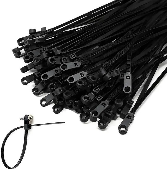 Main image of 50 PCS 8 Inch Black Mountable Cable Ties with Screw Holes, Heavy Duty Nylon Zip Ties 50lbs Load Capacity for Home, Office, Workshop Organization