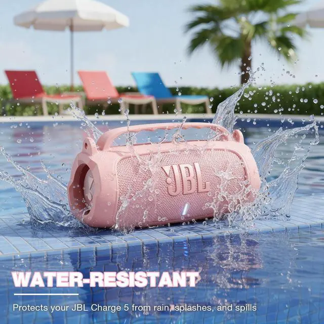 Alt view image 4 of 7 - Silicone Case Compatible with JBL Charge 5 Portable Waterproof Bluetooth Speaker (Pink)