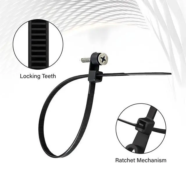 Alt view image 5 of 6 - 50 PCS 8 Inch Black Mountable Cable Ties with Screw Holes, Heavy Duty Nylon Zip Ties 50lbs Load Capacity for Home, Office, Workshop Organization