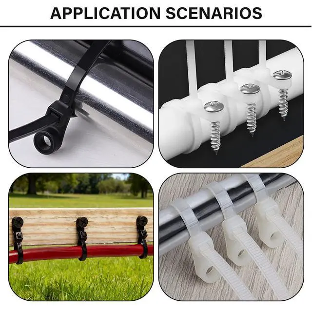 Alt view image 6 of 6 - 50 PCS 8 Inch Black Mountable Cable Ties with Screw Holes, Heavy Duty Nylon Zip Ties 50lbs Load Capacity for Home, Office, Workshop Organization