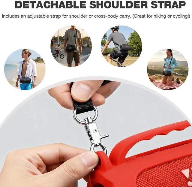 Alt view image 3 of 7 - Silicone Case Compatible with JBL Charge 5 Portable Waterproof Bluetooth Speaker (Red)