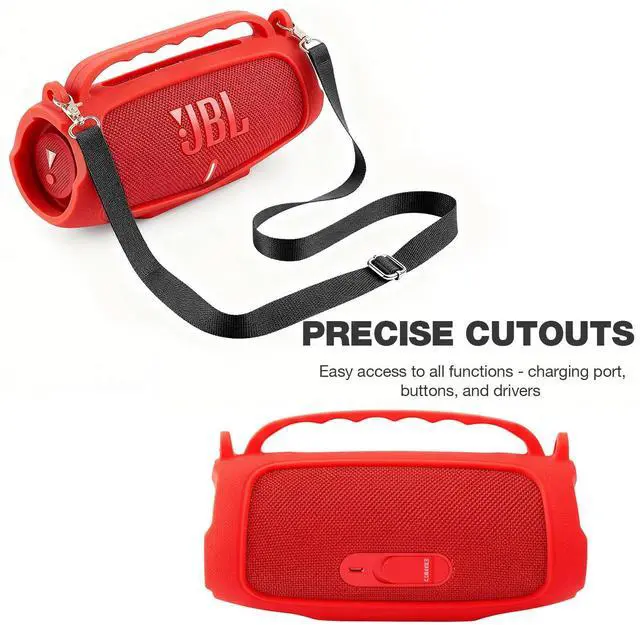 Alt view image 2 of 7 - Silicone Case Compatible with JBL Charge 5 Portable Waterproof Bluetooth Speaker (Red)