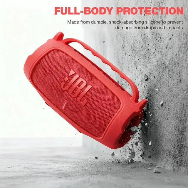 Alt view image 4 of 7 - Silicone Case Compatible with JBL Charge 5 Portable Waterproof Bluetooth Speaker (Red)