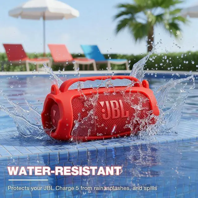 Alt view image 6 of 7 - Silicone Case Compatible with JBL Charge 5 Portable Waterproof Bluetooth Speaker (Red)