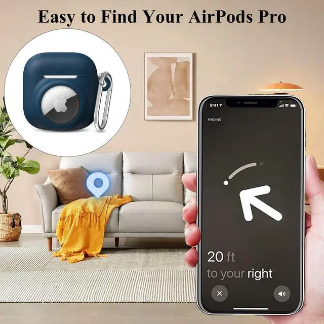 Alt view image 2 of 6 - 2 in 1 Silicone Case Compatible with AirPod 4 and Air Tracker Tag,Anti-Scratch Anti-Lost Protective Skin Cover for AirPods 4th Generation with 2 PCS TPU Screen Protector&Lanyard (Dark Blue)