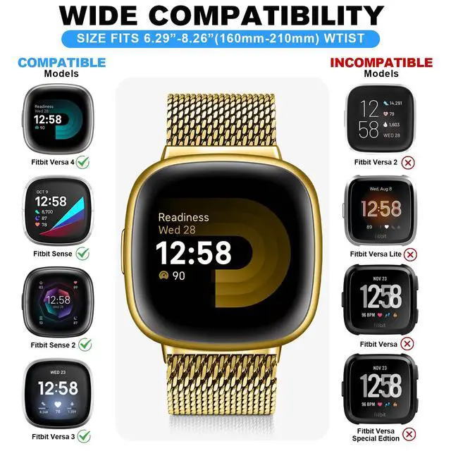 Alt view image 3 of 7 - Metal Band Compatible for Fitbit Versa 4/Sense 2/Versa 3/Sense | Milanese Wristband for Men Women,Stainless Steel Magnetic Mesh Loop Replacement Strap