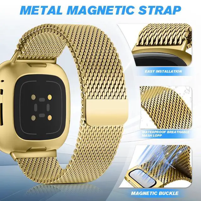 Alt view image 5 of 7 - Metal Band Compatible for Fitbit Versa 4/Sense 2/Versa 3/Sense | Milanese Wristband for Men Women,Stainless Steel Magnetic Mesh Loop Replacement Strap