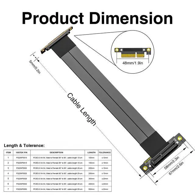 Alt view image 5 of 7 - PCIe 3.0 X4 Extension Cable - Dual 90° Right Angle, Male to Female for GPU/SSD/Server, Model P322MF5520, 20cm/0.66ft