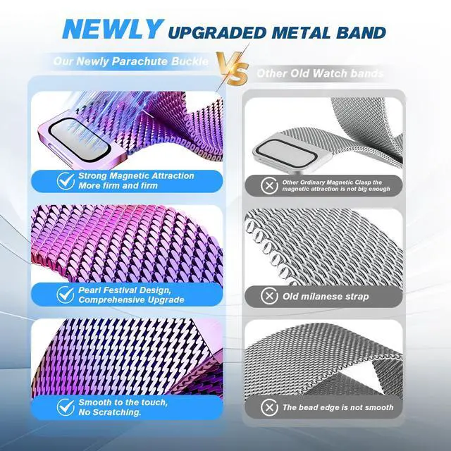 Alt view image 2 of 7 - Metal Band Compatible for Fitbit Versa 4/Sense 2/Versa 3/Sense | Milanese Wristband for Men Women,Stainless Steel Magnetic Mesh Loop Replacement Strap