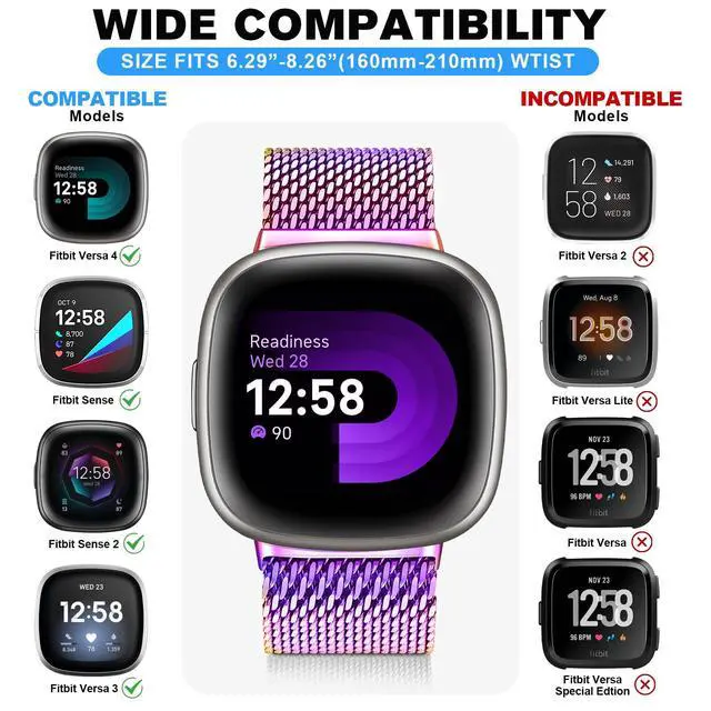 Alt view image 3 of 7 - Metal Band Compatible for Fitbit Versa 4/Sense 2/Versa 3/Sense | Milanese Wristband for Men Women,Stainless Steel Magnetic Mesh Loop Replacement Strap