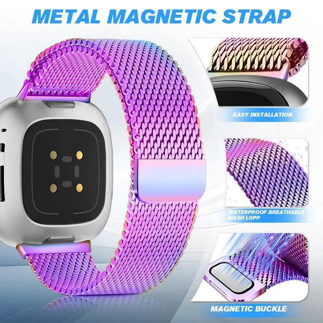 Alt view image 5 of 7 - Metal Band Compatible for Fitbit Versa 4/Sense 2/Versa 3/Sense | Milanese Wristband for Men Women,Stainless Steel Magnetic Mesh Loop Replacement Strap