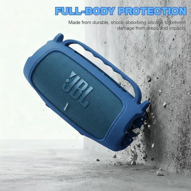 Alt view image 3 of 7 - Silicone Case Compatible with JBL Charge 5 Portable Waterproof Bluetooth Speaker (Blue)