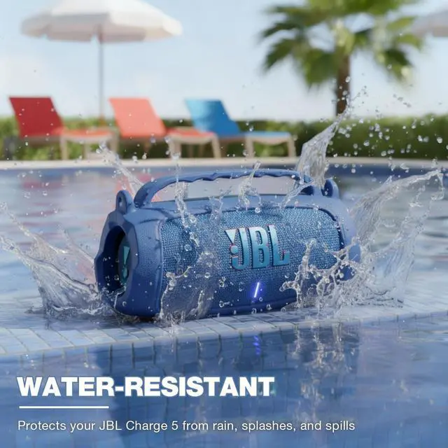 Alt view image 4 of 7 - Silicone Case Compatible with JBL Charge 5 Portable Waterproof Bluetooth Speaker (Blue)