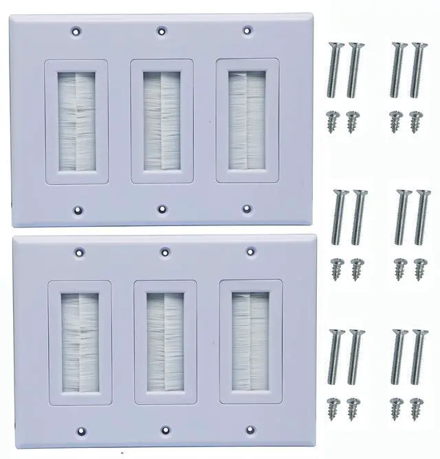 Main image of 3 Gang Brush Wall Plate for Cabling Cable Plate Internal Management RJ45 USB Audio Video Cable Pass-Through Brush Style Low Voltage Cable Plate in-Wall Installation (2Pack, 3Gang)