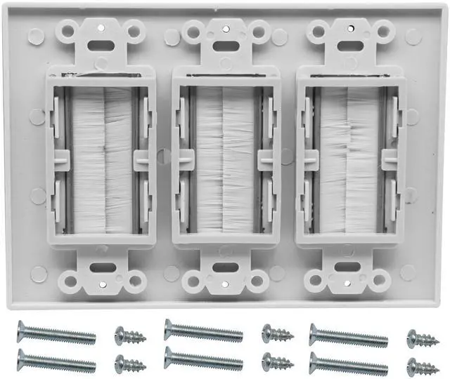 Alt view image 3 of 7 - 3 Gang Brush Wall Plate for Cabling Cable Plate Internal Management RJ45 USB Audio Video Cable Pass-Through Brush Style Low Voltage Cable Plate in-Wall Installation (2Pack, 3Gang)