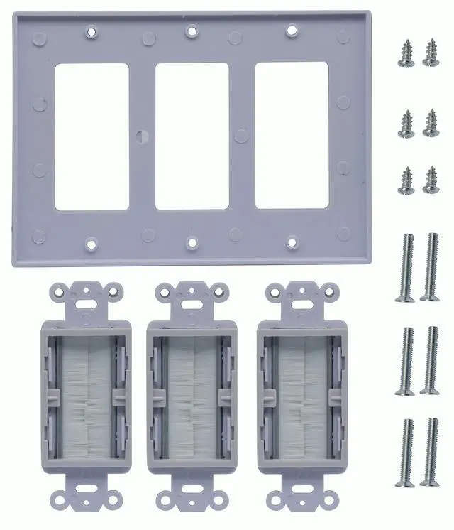Alt view image 5 of 7 - 3 Gang Brush Wall Plate for Cabling Cable Plate Internal Management RJ45 USB Audio Video Cable Pass-Through Brush Style Low Voltage Cable Plate in-Wall Installation (2Pack, 3Gang)