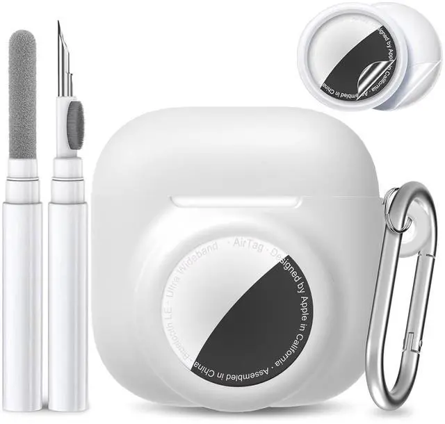 Main image of 2 in 1 Silicone Case Compatible with AirPod 4 and for Air Tracker Tag,Anti-Scratch Anti-Lost Protective Skin Cover for AirPods 4th Generation with 2 PCS TPU Screen Protector&Lanyard (White)