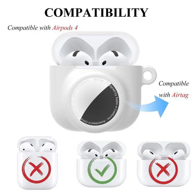 Alt view image 3 of 6 - 2 in 1 Silicone Case Compatible with AirPod 4 and for Air Tracker Tag,Anti-Scratch Anti-Lost Protective Skin Cover for AirPods 4th Generation with 2 PCS TPU Screen Protector&Lanyard (White)