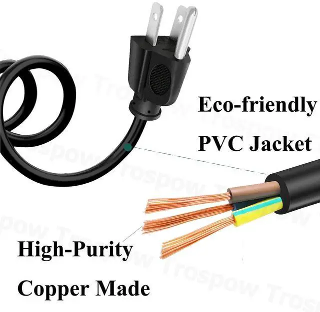 Alt view image 3 of 5 - 8.2ft 3 Prong Power Cord for KRK Rokit 5 8 G4 G3 RP6G3-NA RP5G2 VXT8 VXT6 VXT4 Studio Monitor Speaker Subwoofer AC Power Cord Supply Cable