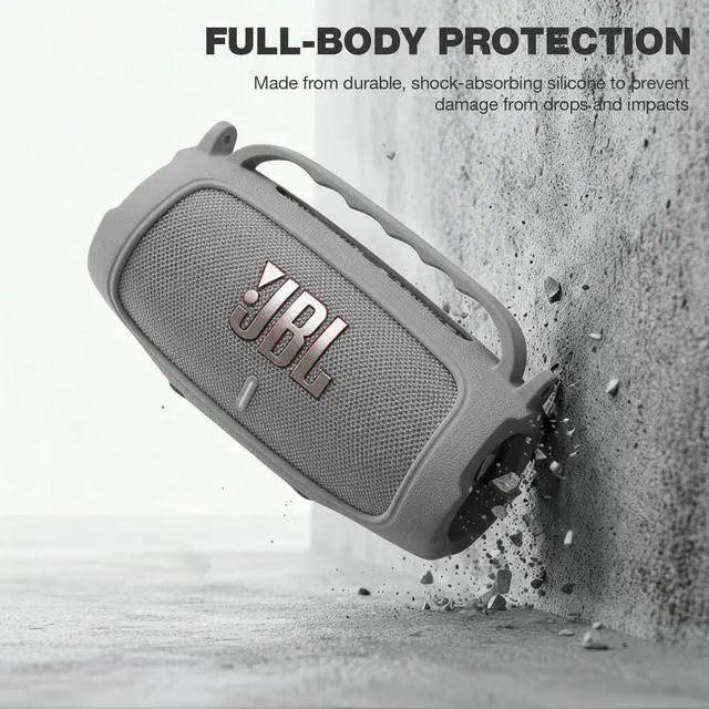 Alt view image 3 of 7 - Silicone Case Compatible with JBL Charge 5 Portable Waterproof Bluetooth Speaker (Gray)
