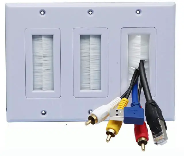Alt view image 7 of 7 - 3 Gang Brush Wall Plate for Cabling Cable Plate Internal Management RJ45 USB Audio Video Cable Pass-Through Brush Style Low Voltage Cable Plate in-Wall Installation (2Pack, 3Gang)