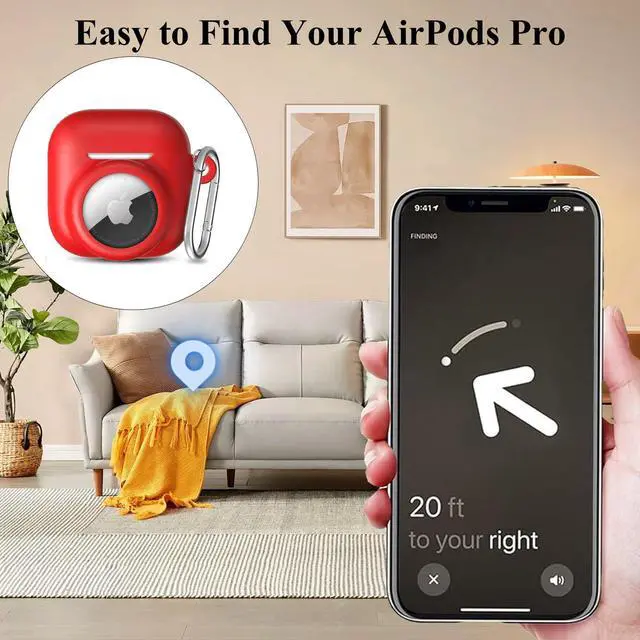 Alt view image 2 of 6 - 2 in 1 Silicone Case Compatible with AirPod 4 and Air Tracker Tag,Anti-Scratch Anti-Lost Protective Skin Cover for AirPods 4th Generation with 2 PCS TPU Screen Protector&Lanyard (Red)