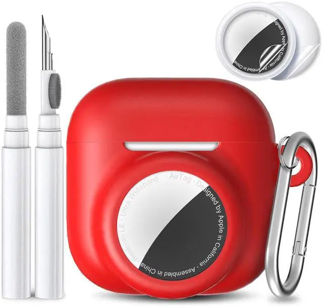 Main image of 2 in 1 Silicone Case Compatible with AirPod 4 and Air Tracker Tag,Anti-Scratch Anti-Lost Protective Skin Cover for AirPods 4th Generation with 2 PCS TPU Screen Protector&Lanyard (Red)