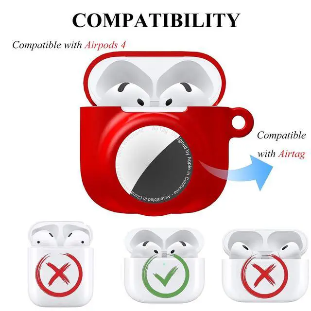 Alt view image 3 of 6 - 2 in 1 Silicone Case Compatible with AirPod 4 and Air Tracker Tag,Anti-Scratch Anti-Lost Protective Skin Cover for AirPods 4th Generation with 2 PCS TPU Screen Protector&Lanyard (Red)