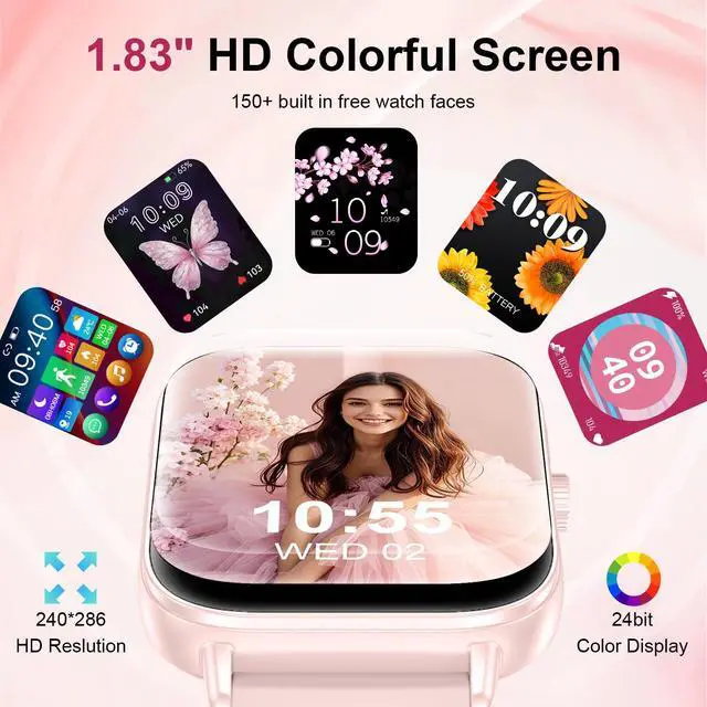Alt view image 2 of 6 - Smart Watch for Women, 1.83" HD Smartwatch Compatible Android & iOS (Answer/Make Calls), 130+ Sport Modes Fitness Tracker with Heart Rate/Sleep/SpO2 Monitor, IP68 Waterproof